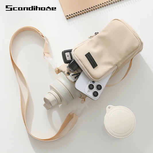 Portable Water Bottle Carrier Bag Travel Small Crossbody Shoulder Phone Pocket Bag with Cup/Water Bottle Holder Pouch